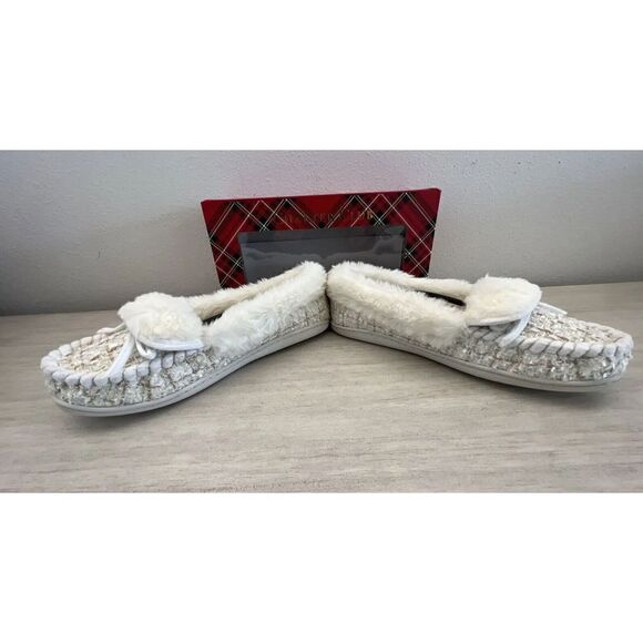 Charter Club Dorenda Women Sz 11M Moccasin Slippers White Boucle Fur Shoes NWB - Picture 5 of 9